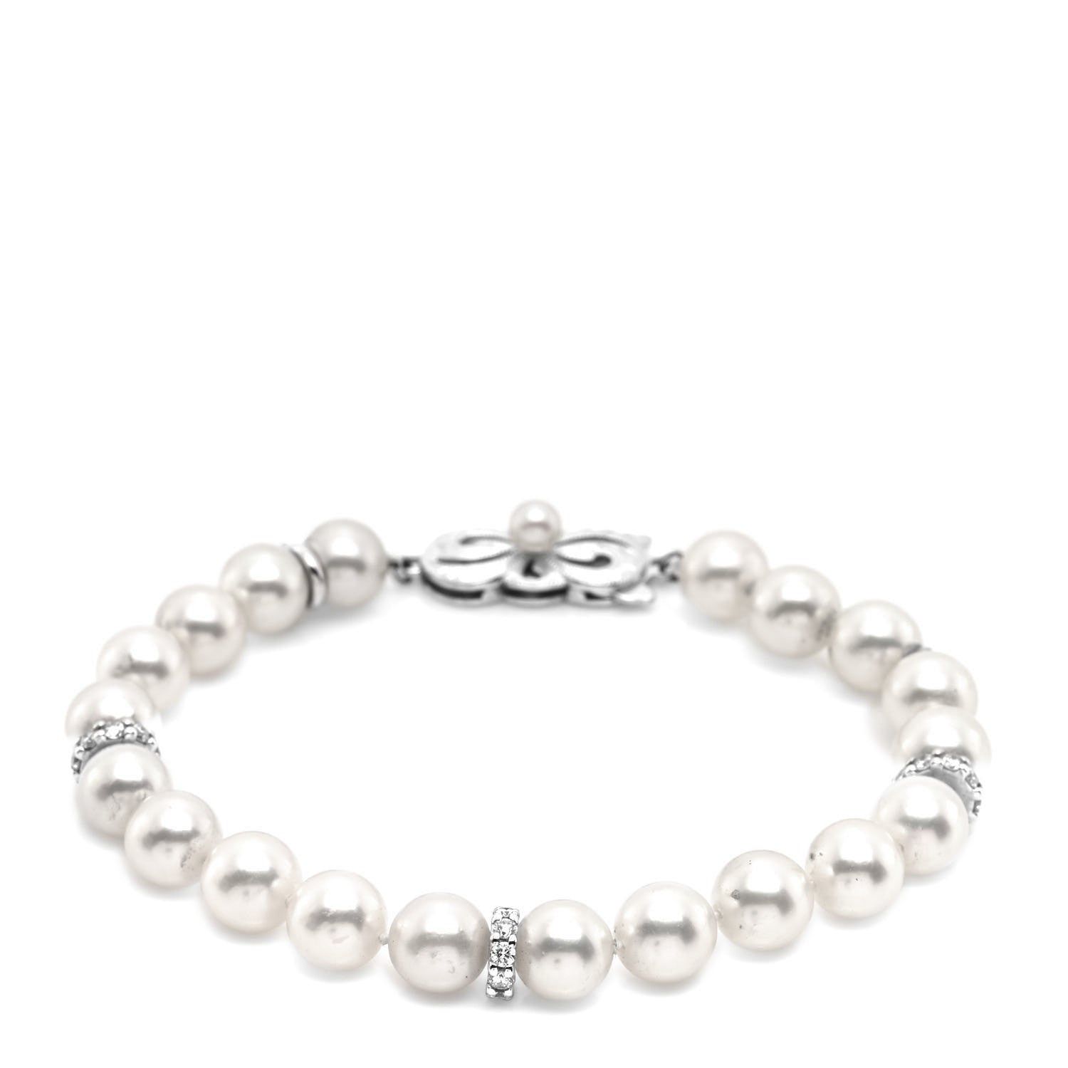 Mikimoto 18K White Gold Diamond Akoya Cultured Pearl 7mm Strand Bracelet 1 of 5