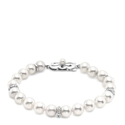 Mikimoto 18K White Gold Diamond Akoya Cultured Pearl 7mm Strand Bracelet 1 of 5