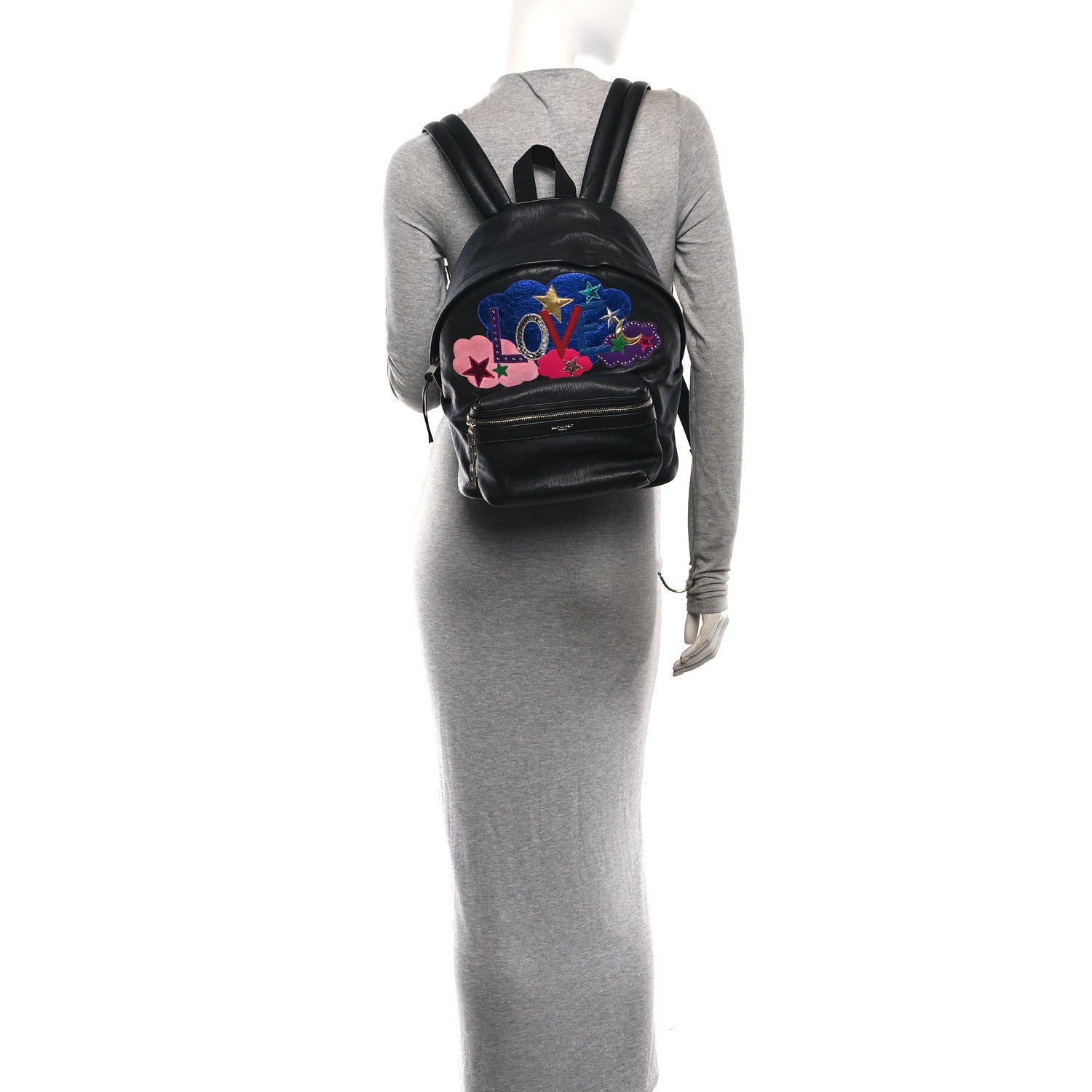 Saint Laurent Sheepskin Love AppliquΓ© Mini City Backpack Black 1942976 β FASHIONPHILE
