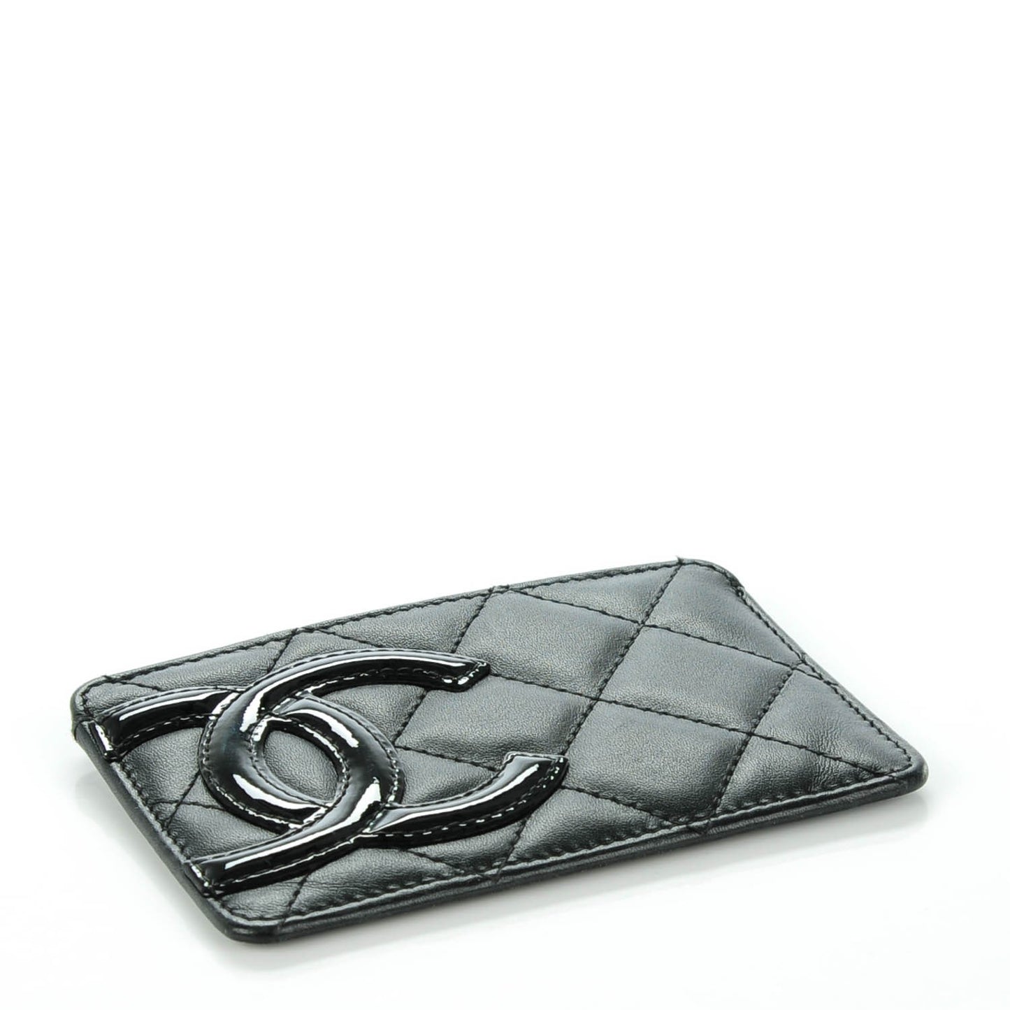 Calfskin Quilted Cambon Card Holder Black
