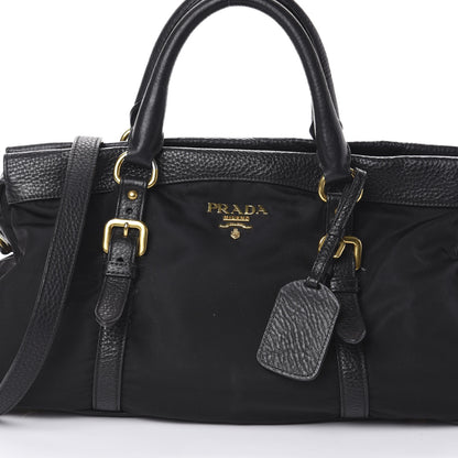 Prada Tessuto Nylon Vitello Daino Shopping Satchel Black 7 of 9