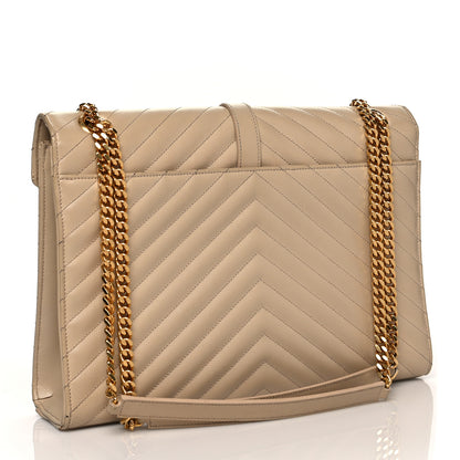 Saint Laurent Grain De Poudre Matelasse Chevron Large Monogram Satchel Dark Beige 2 of 14