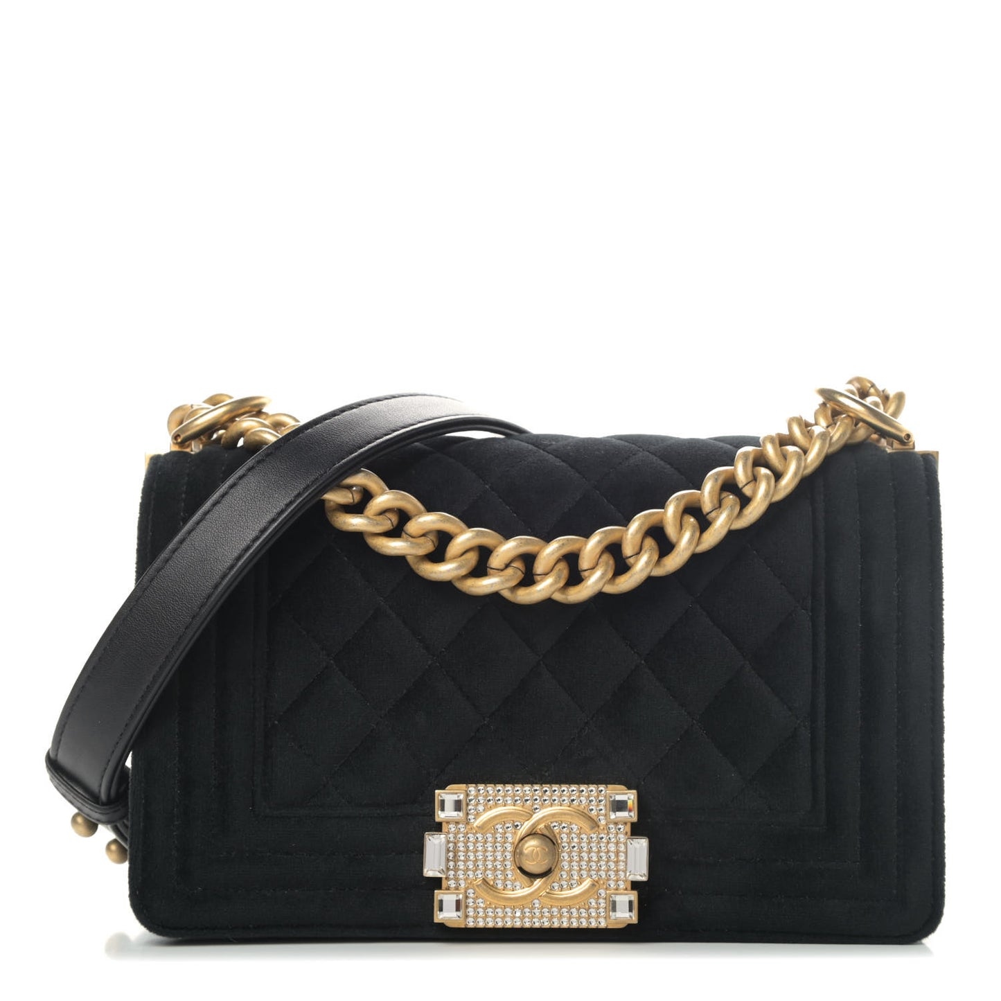Velvet Strass Quilted Small Boy Flap Black