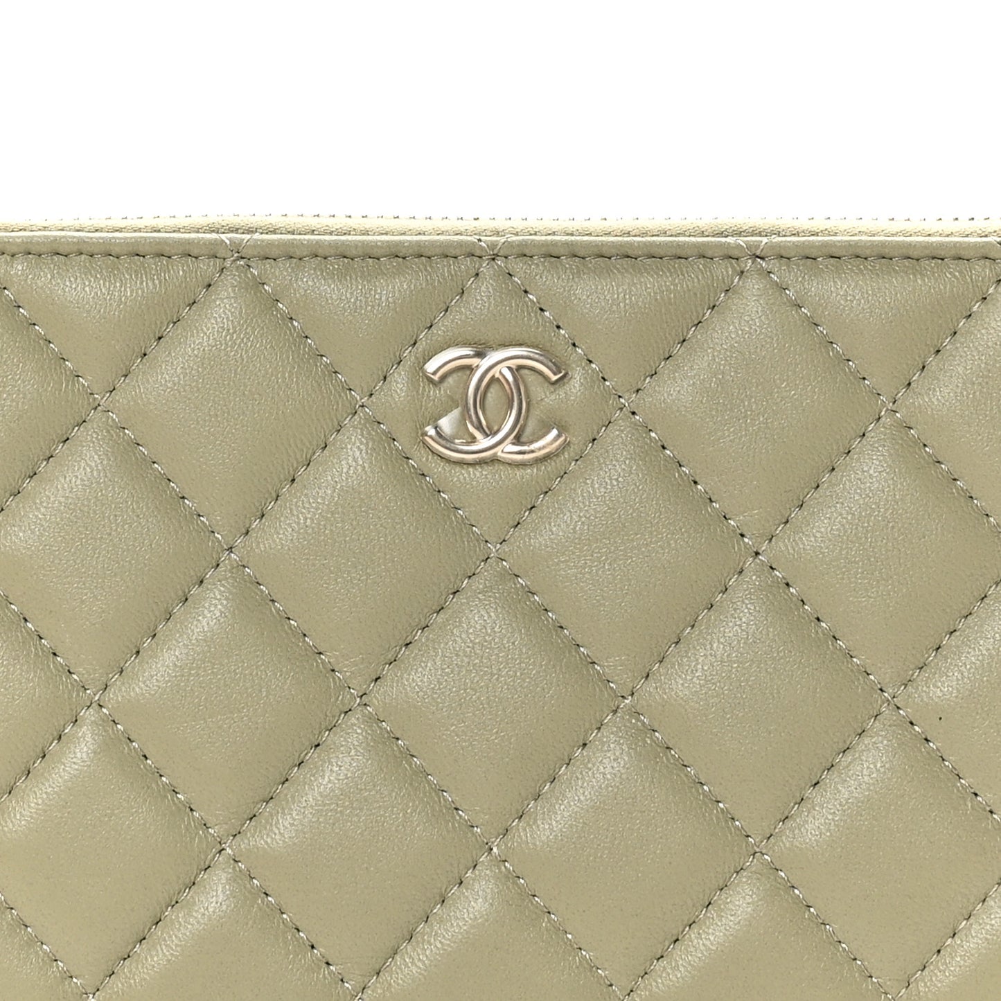 Lambskin Quilted Zipped Pouch Green Yellow