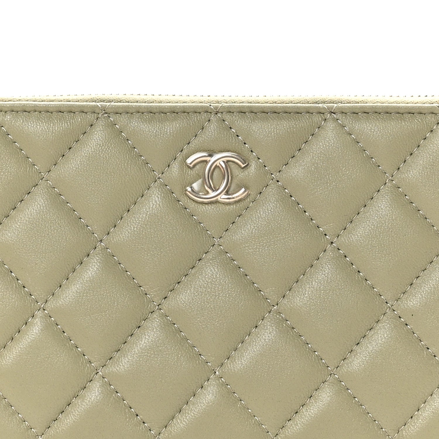 Chanel Lambskin Quilted Zipped Pouch Green Yellow 8 of 9