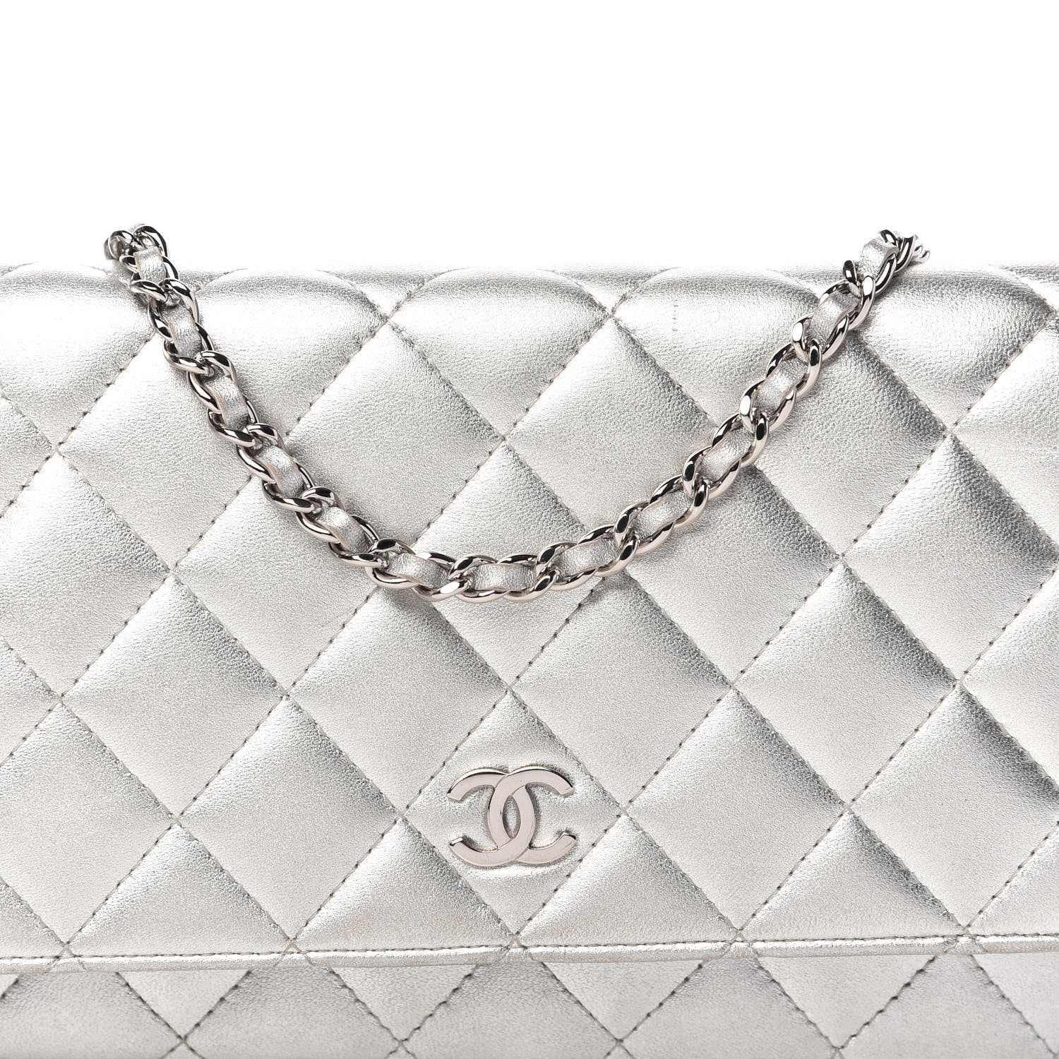 Chanel Metallic Lambskin Quilted Wallet On Chain WOC Silver 11 of 11