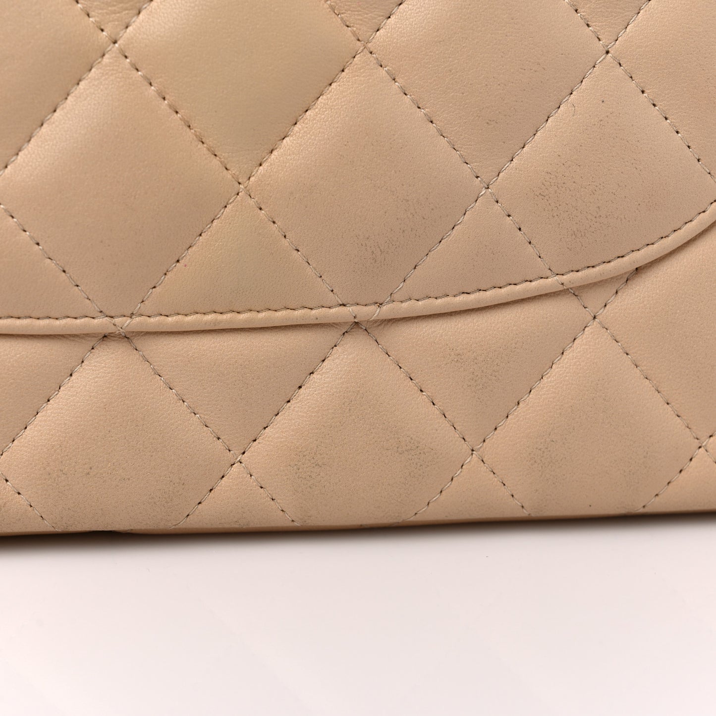 Lambskin Quilted Jumbo Double Flap Beige Clair