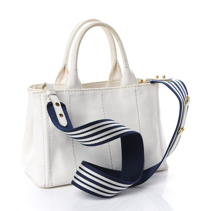 Prada Canapa Small Logo Tote Bianco Blue 3 of 10