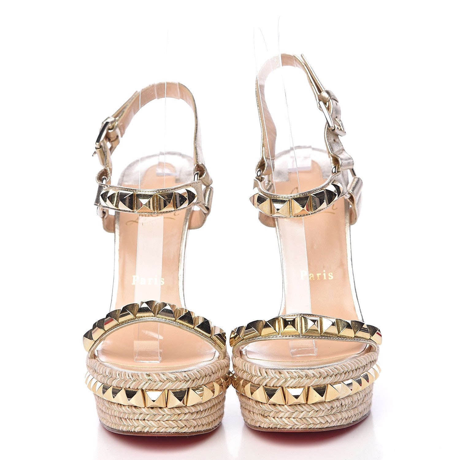 Christian Louboutin Nappa Silk Cataclou 140 Wedge Sandals 37 Sahara Light Gold 2 of 11