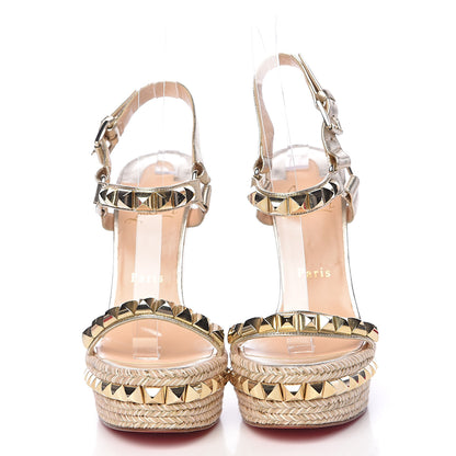 Christian Louboutin Nappa Silk Cataclou 140 Wedge Sandals 37 Sahara Light Gold 2 of 11