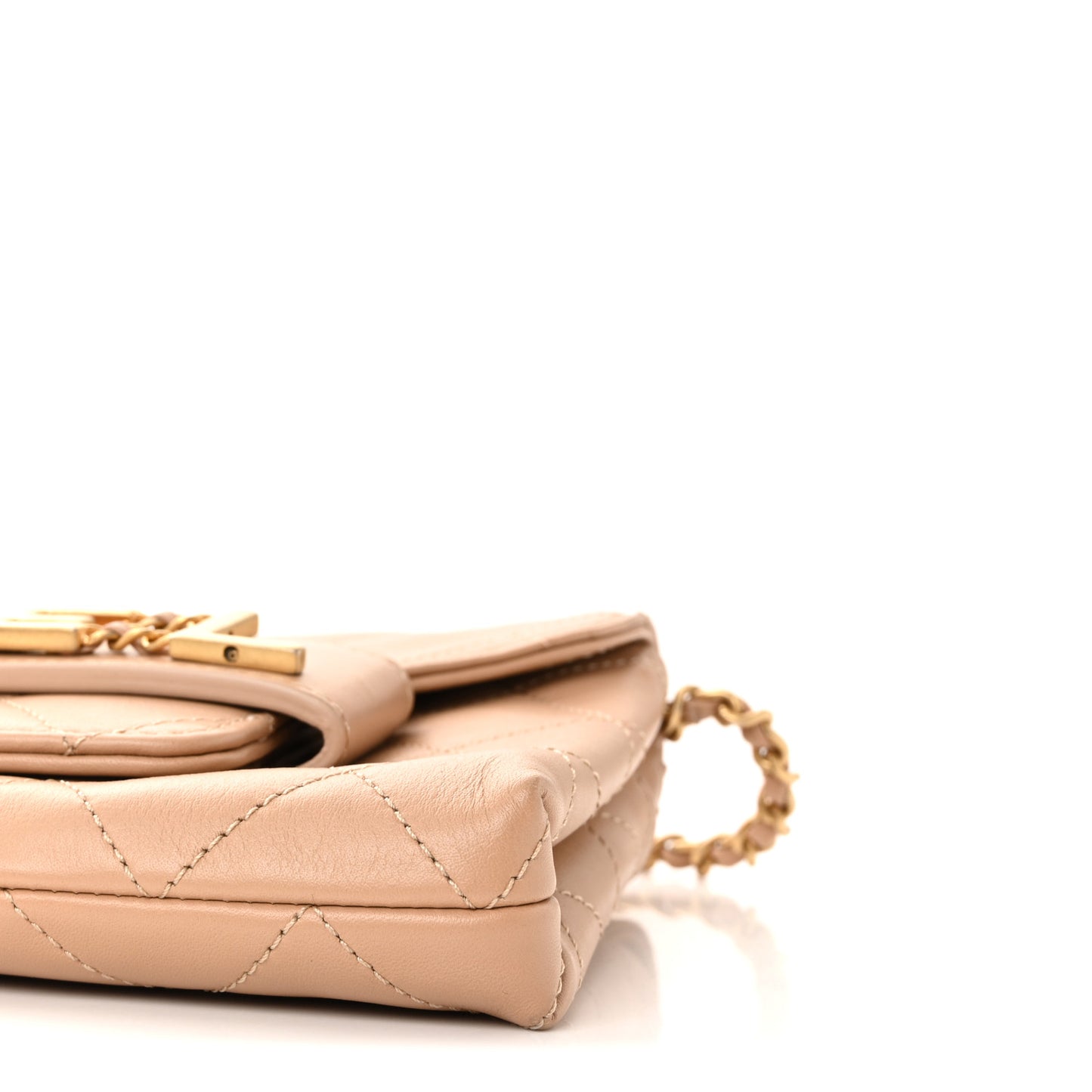 Calfskin Quilted Enchained Clutch Beige