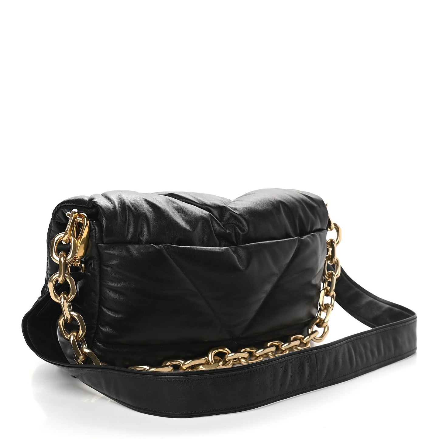 Nappa Soft Padded Logo Embossed Triangle Quilted Shoulder Bag Black