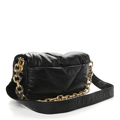 Prada Nappa Soft Padded Logo Embossed Triangle Quilted Shoulder Bag Black 3 of 8