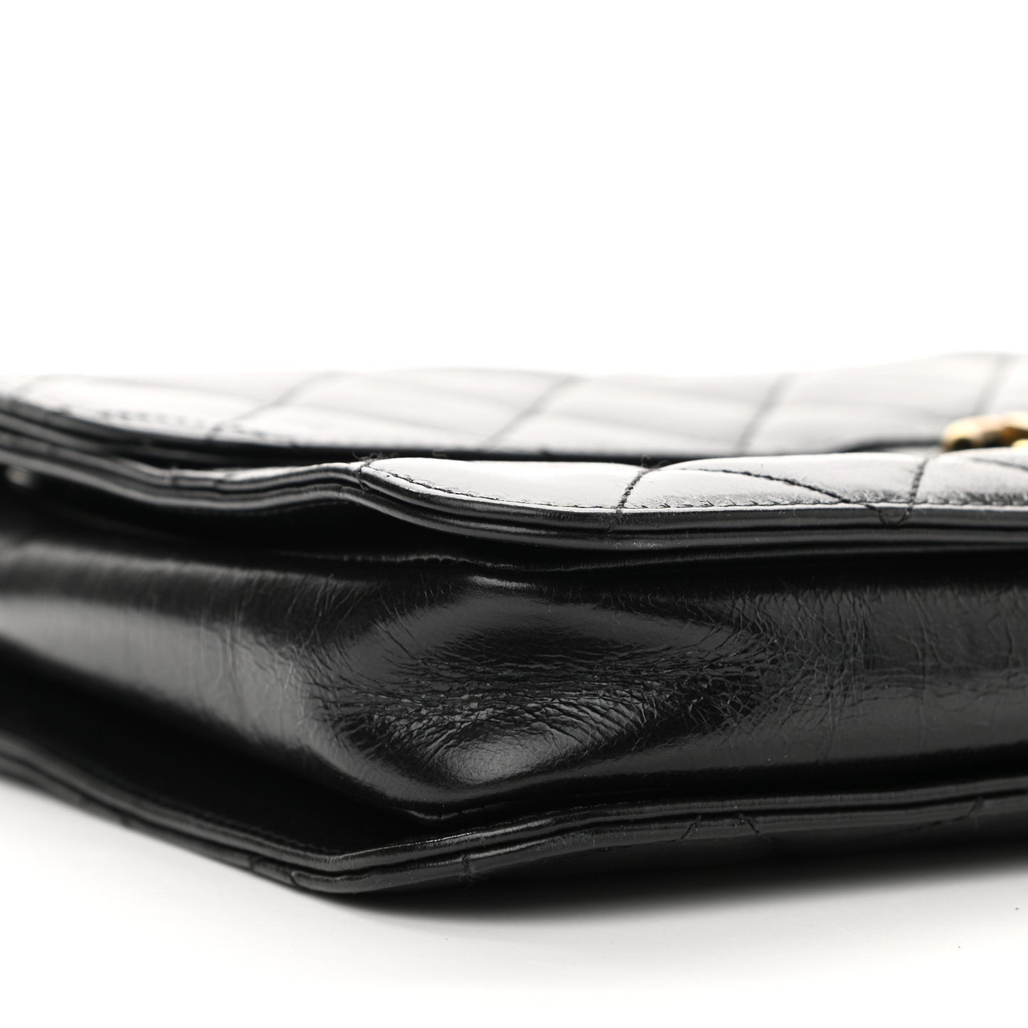 Glazed Calfskin Quilted Large Perfect Edge Flap Black