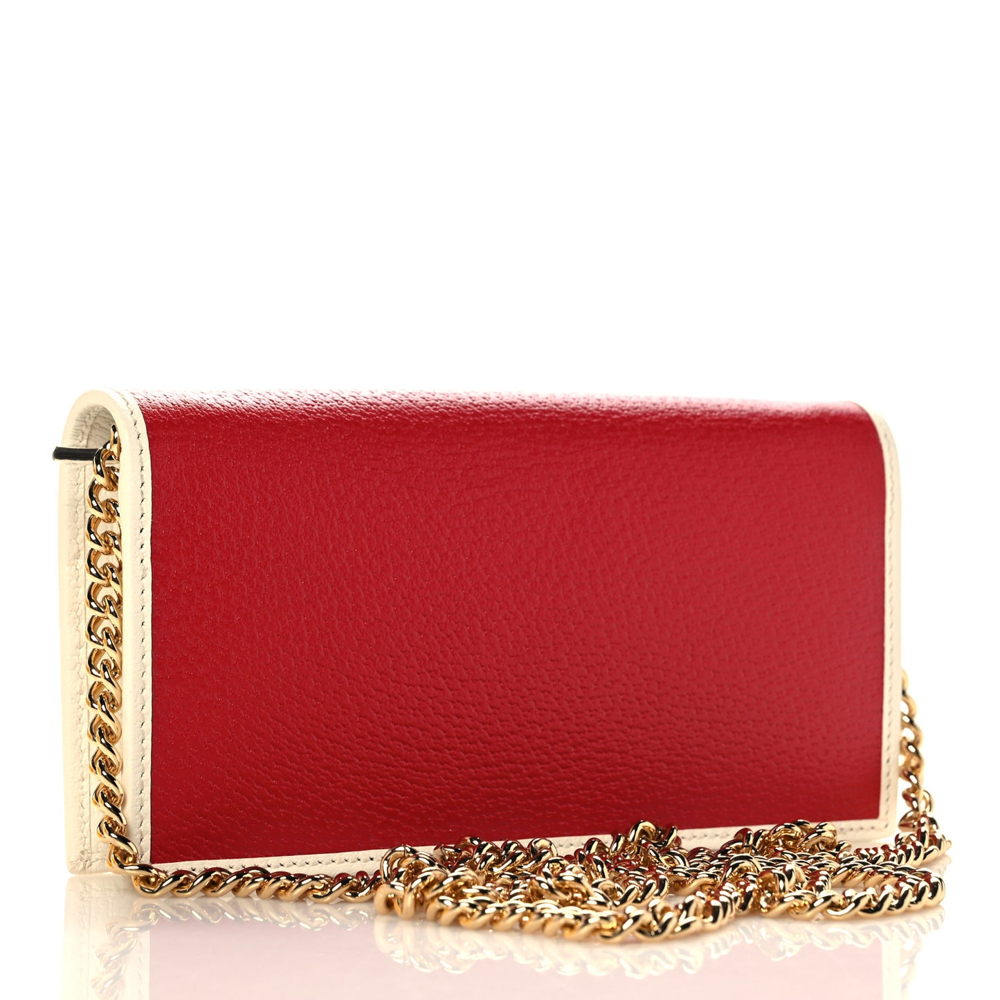 X ADIDAS Textured Dollar Calfskin Trefoil Embossed Wallet On Chain Hibiscus Red Off White