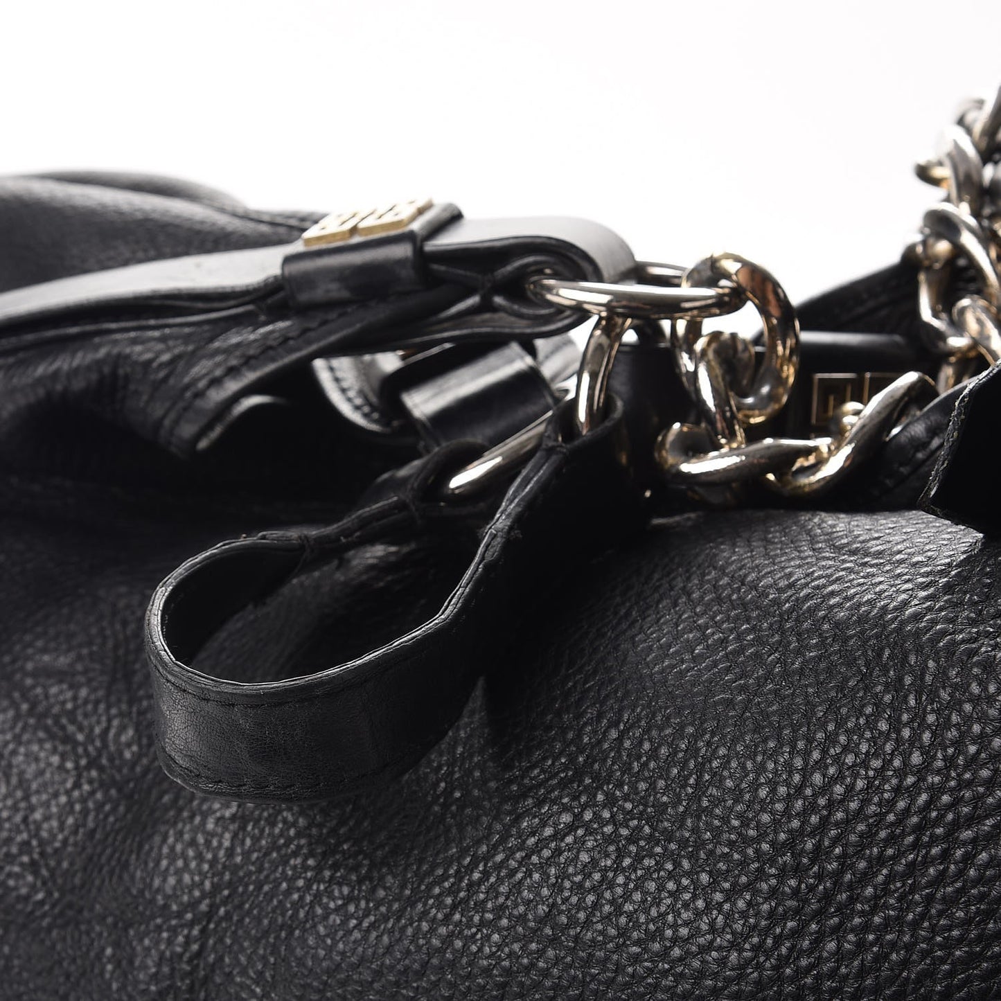 Leather Chain Hobo Shoulder Bag Black