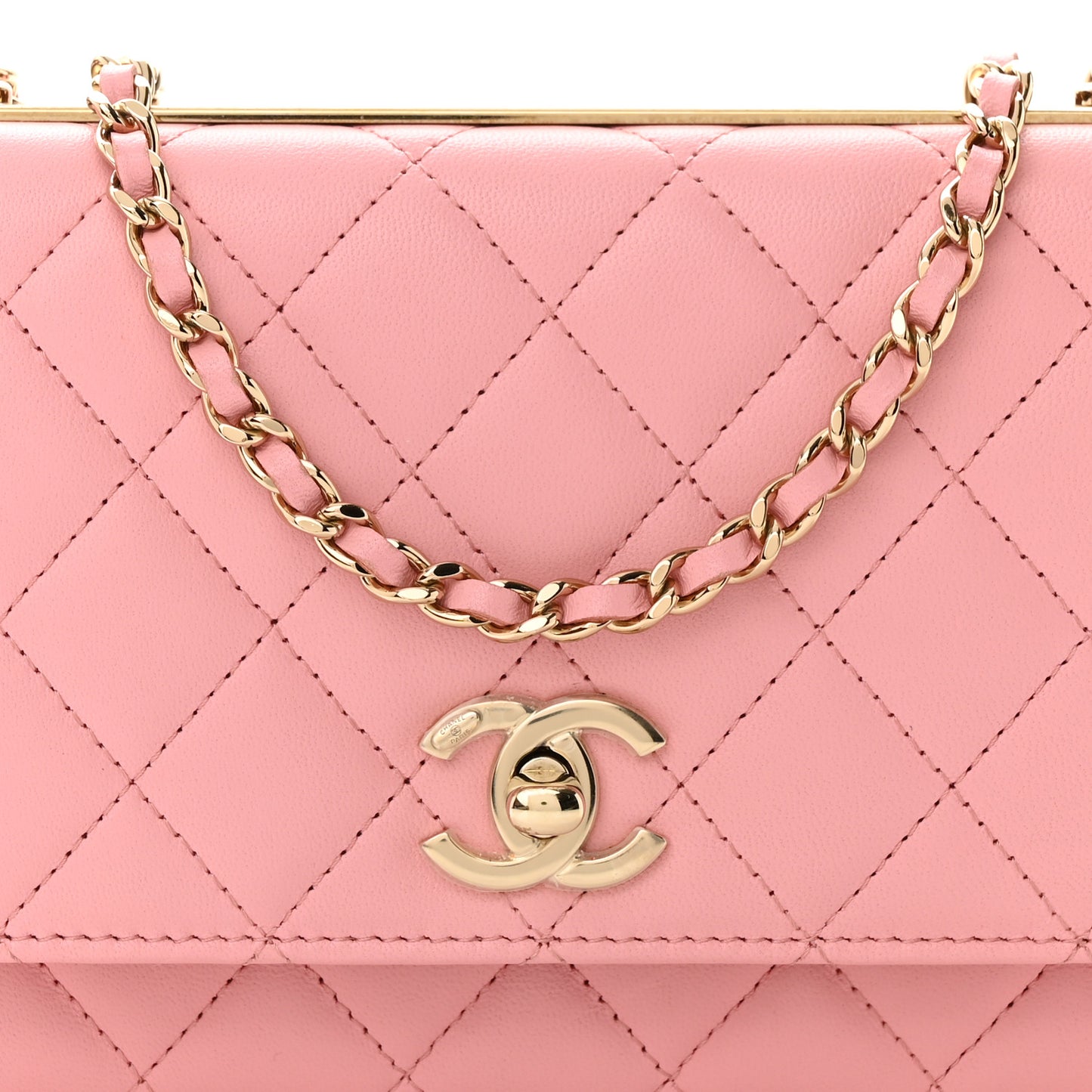 Lambskin Quilted Trendy CC Wallet On Chain WOC Pink