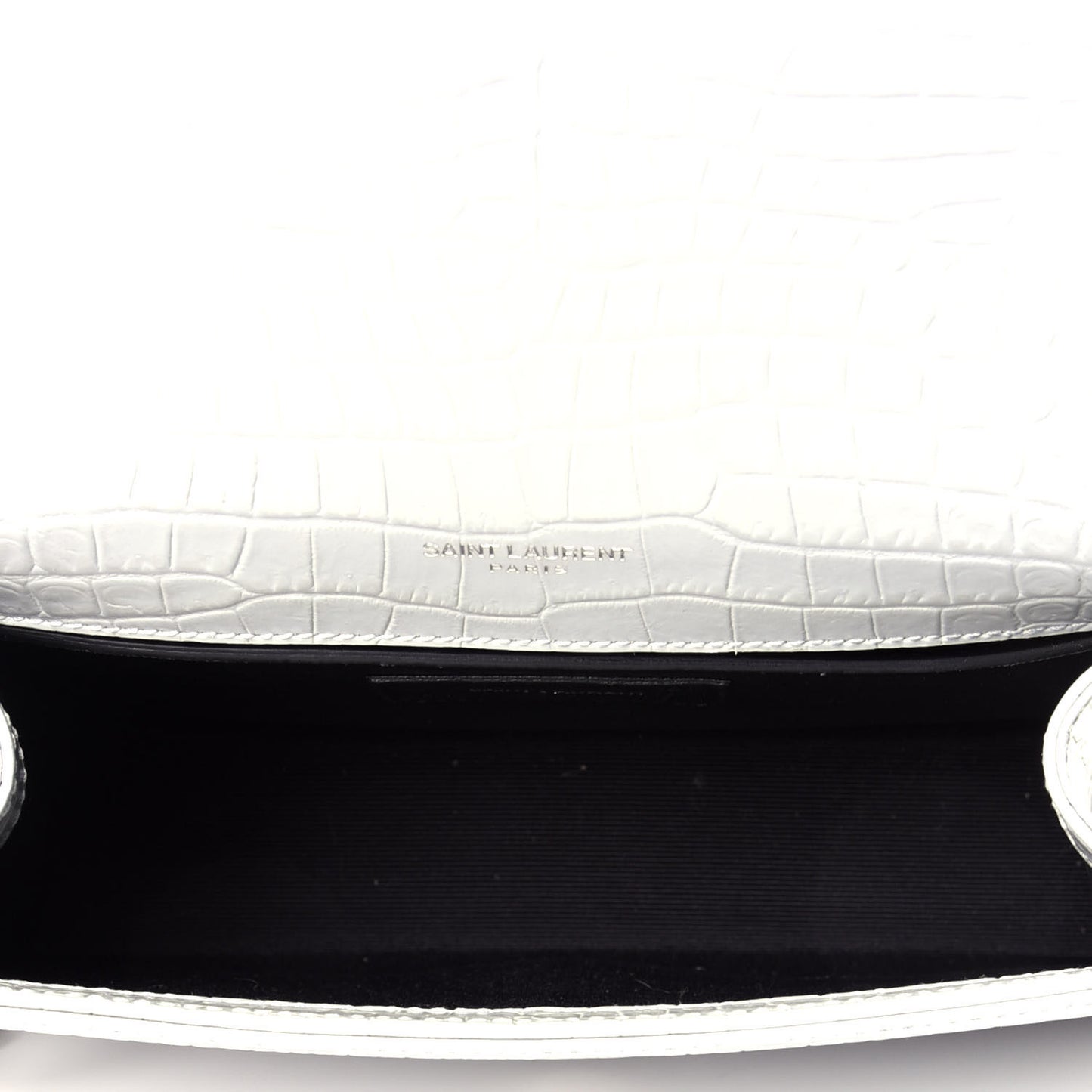 Croc Calfskin Embossed Small Classic Monogram Kate Tassel Satchel Mouse Grey