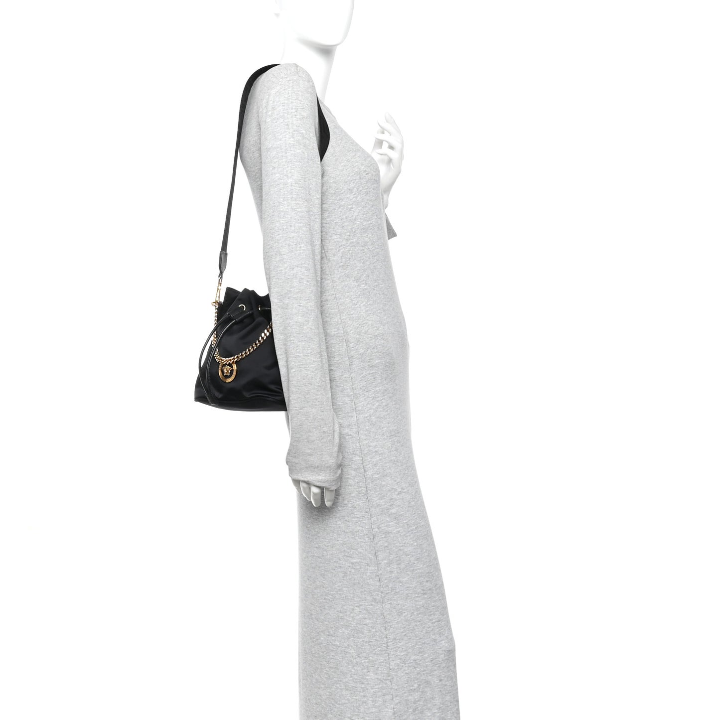 Nylon Medusa Drawstring Bucket Bag Black