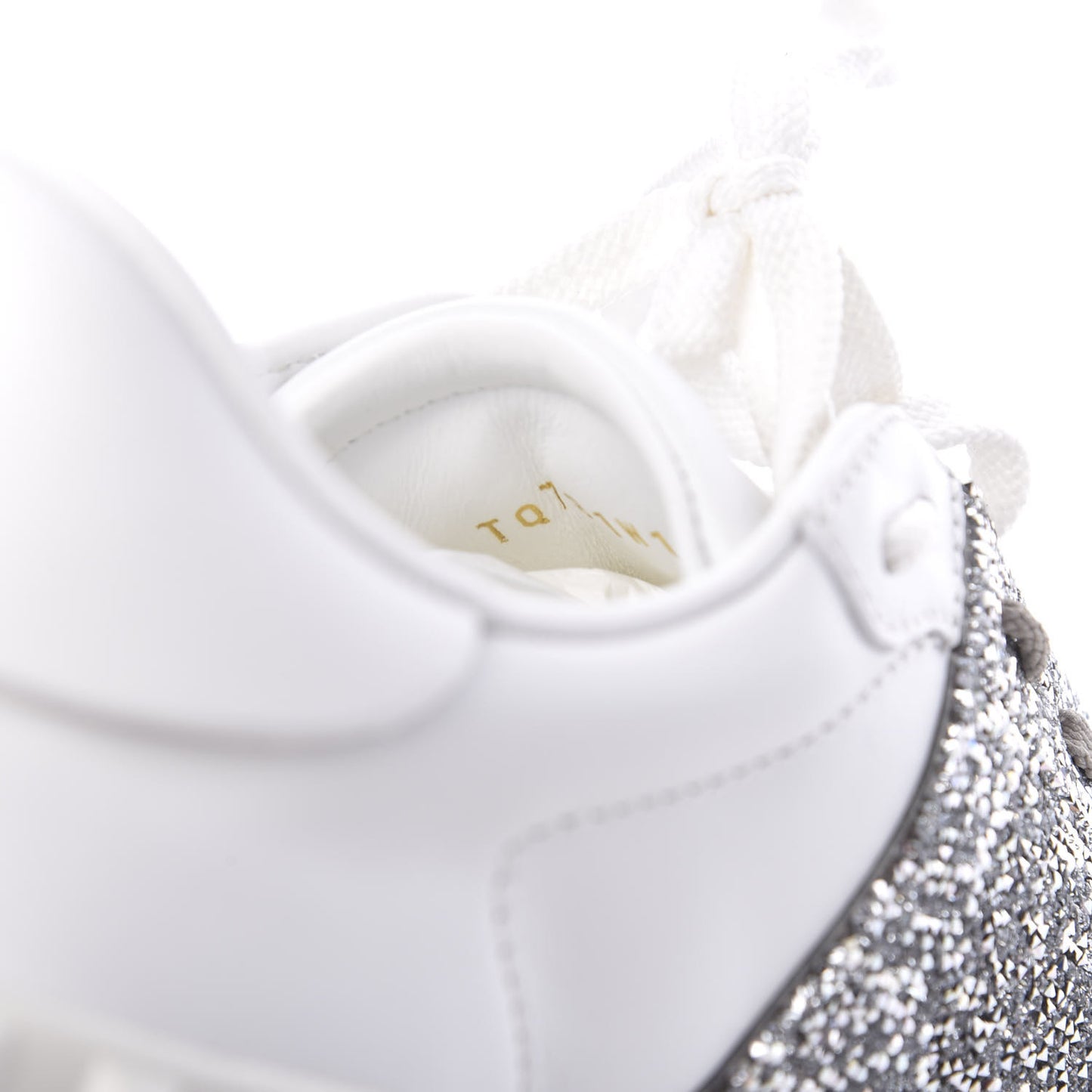 Calfskin Glitter Rockstud Open Sneakers 37.5 White Silver
