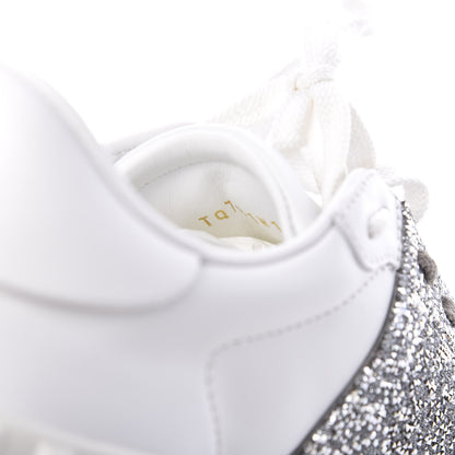 Valentino Garavani Calfskin Glitter Rockstud Open Sneakers 37.5 White Silver 8 of 9