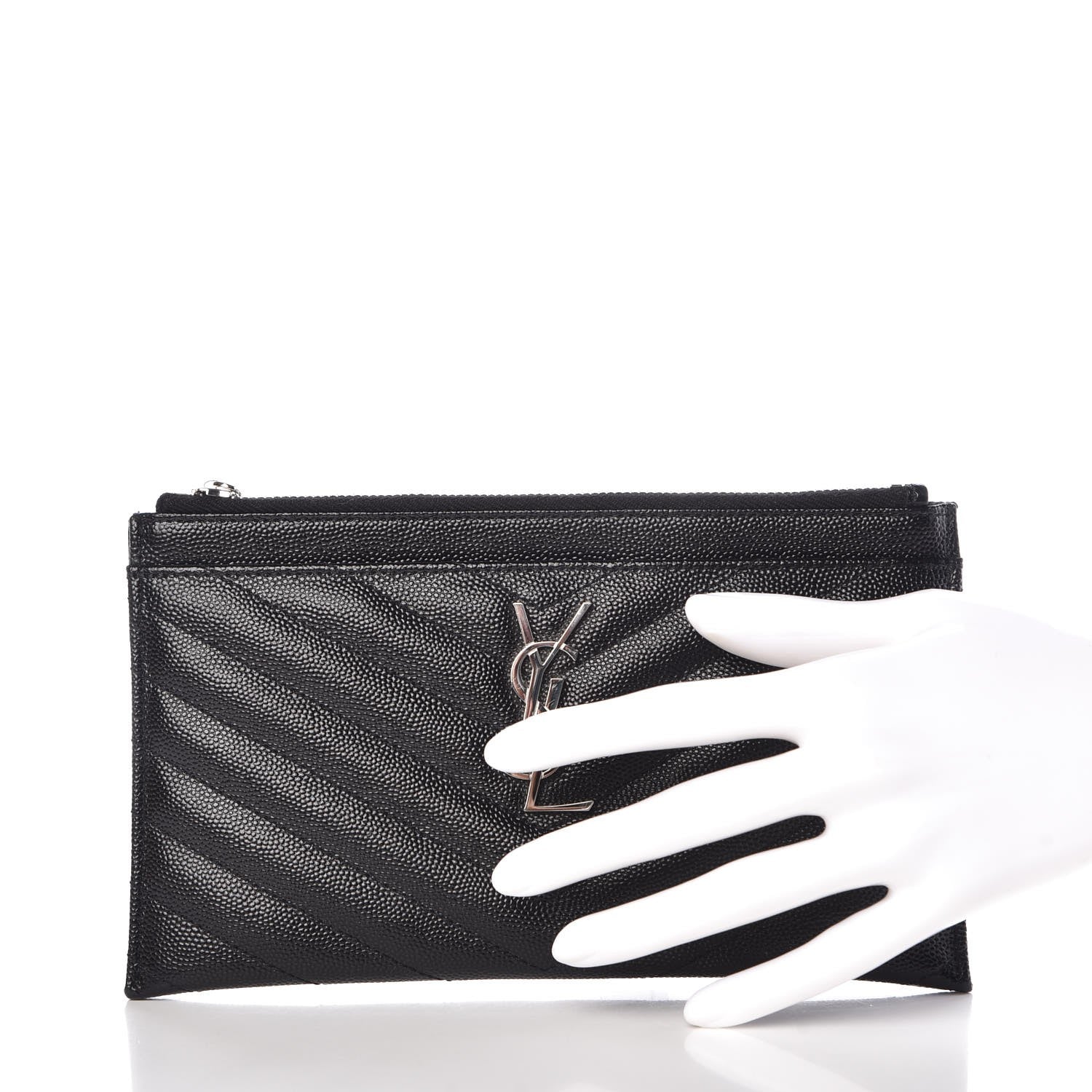 Saint Laurent Grain De Poudre Chevron Monogram Bill Pouch Black 2 of 8
