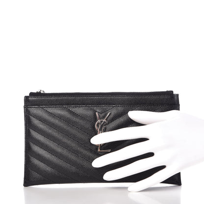 Saint Laurent Grain De Poudre Chevron Monogram Bill Pouch Black 2 of 8
