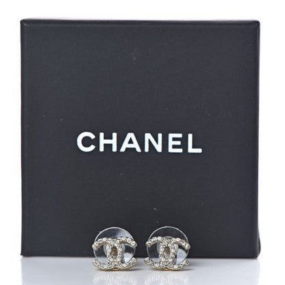 Chanel Pearl Crystal CC Charms Stud Earrings Light Gold 5 of 5