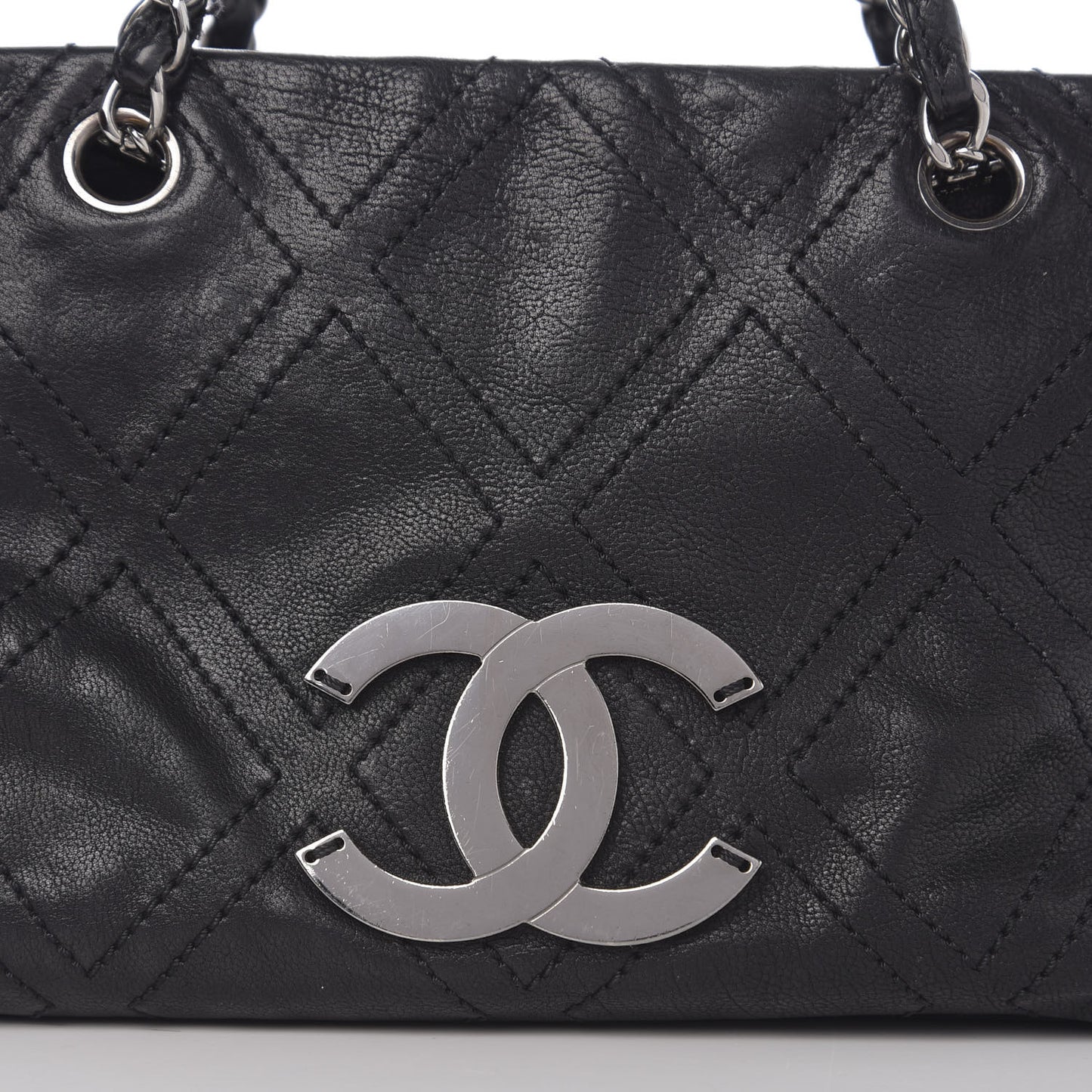 Calfskin Small Diamond Stitch Tote Black