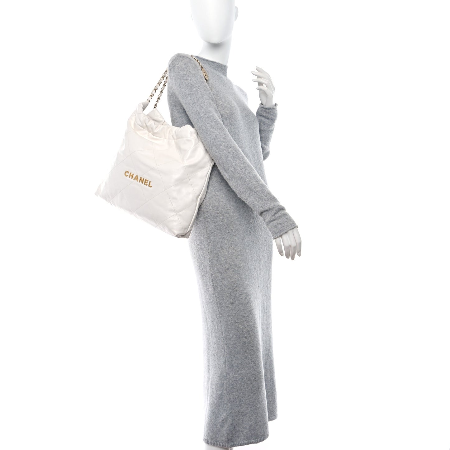 Shiny Calfskin Quilted Chanel 22 White