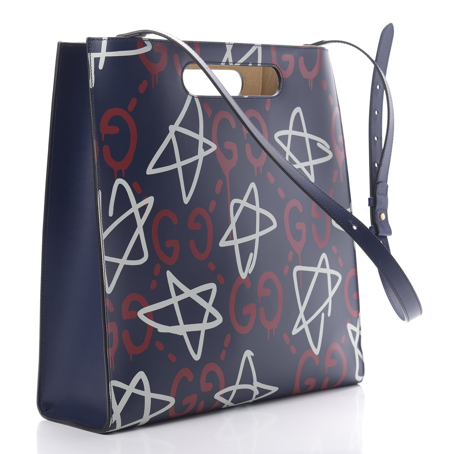 Gucci Calfskin GucciGhost Medium XL Tote Blue Agata Hibiscus Red 3 of 10