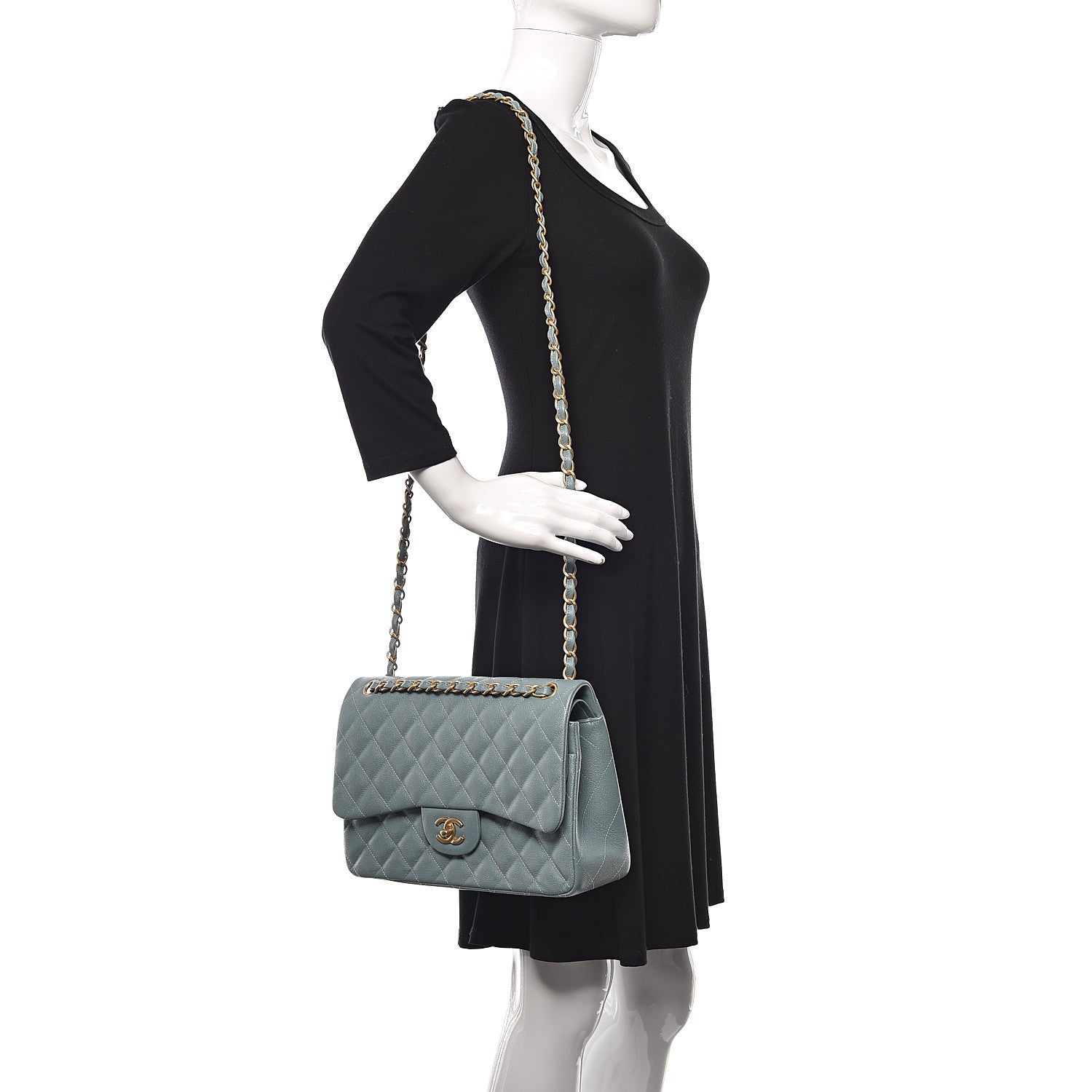 Chanel Iridescent Caviar Quilted Jumbo Double Flap Light Blue 2 of 11