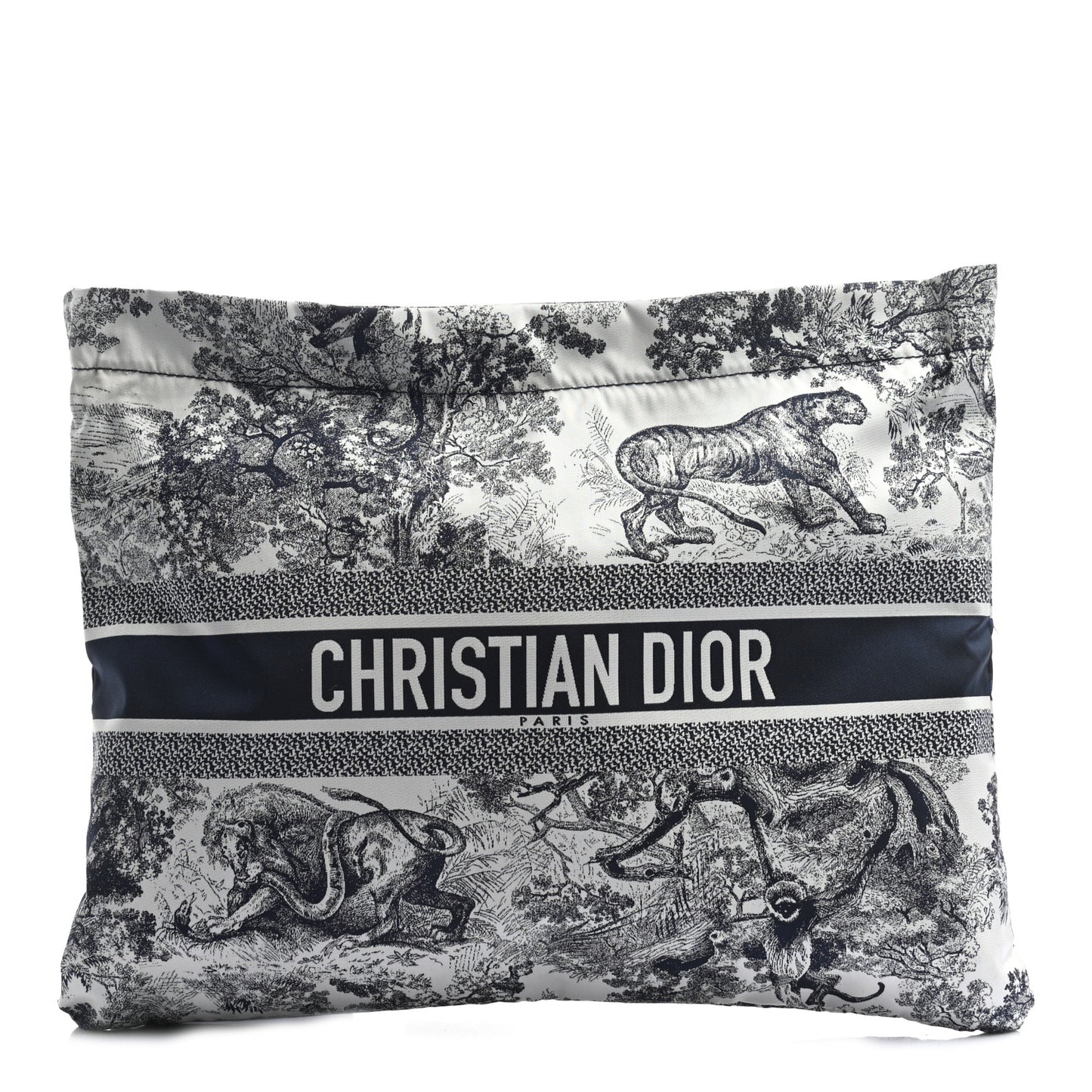 Embroidered Toile De Jouy Diortravel Zipped Pouch Blue