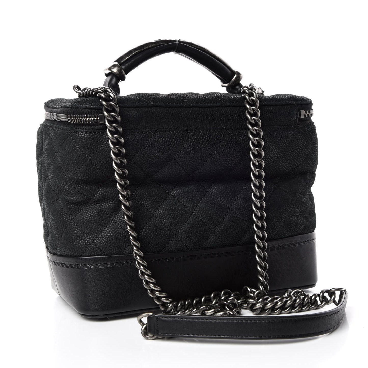 Iridescent Grained Calfskin Quilted Globe Trotter Vanity Case Black