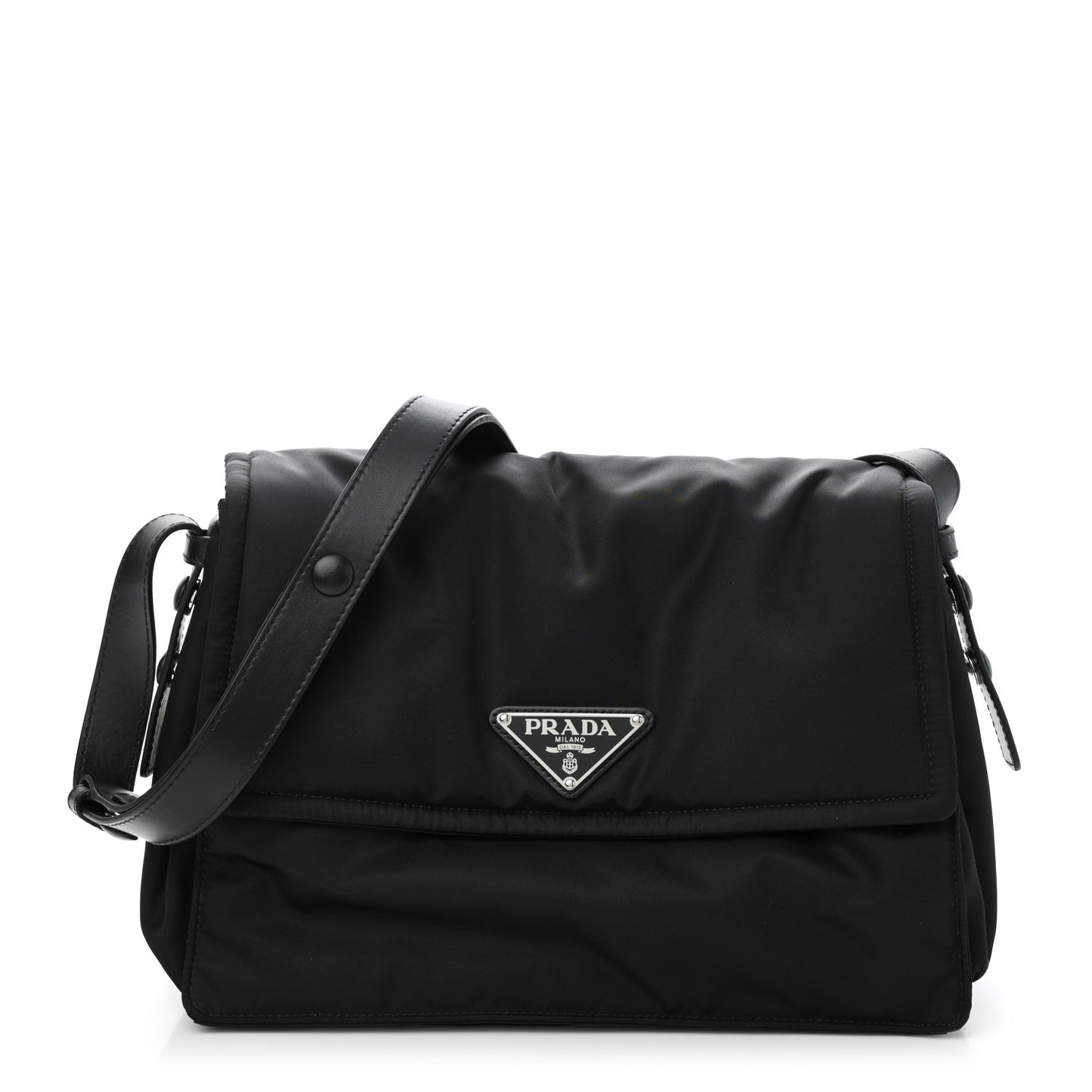 Re-Nylon Vitello Padded Large Flap Shoulder Bag Black