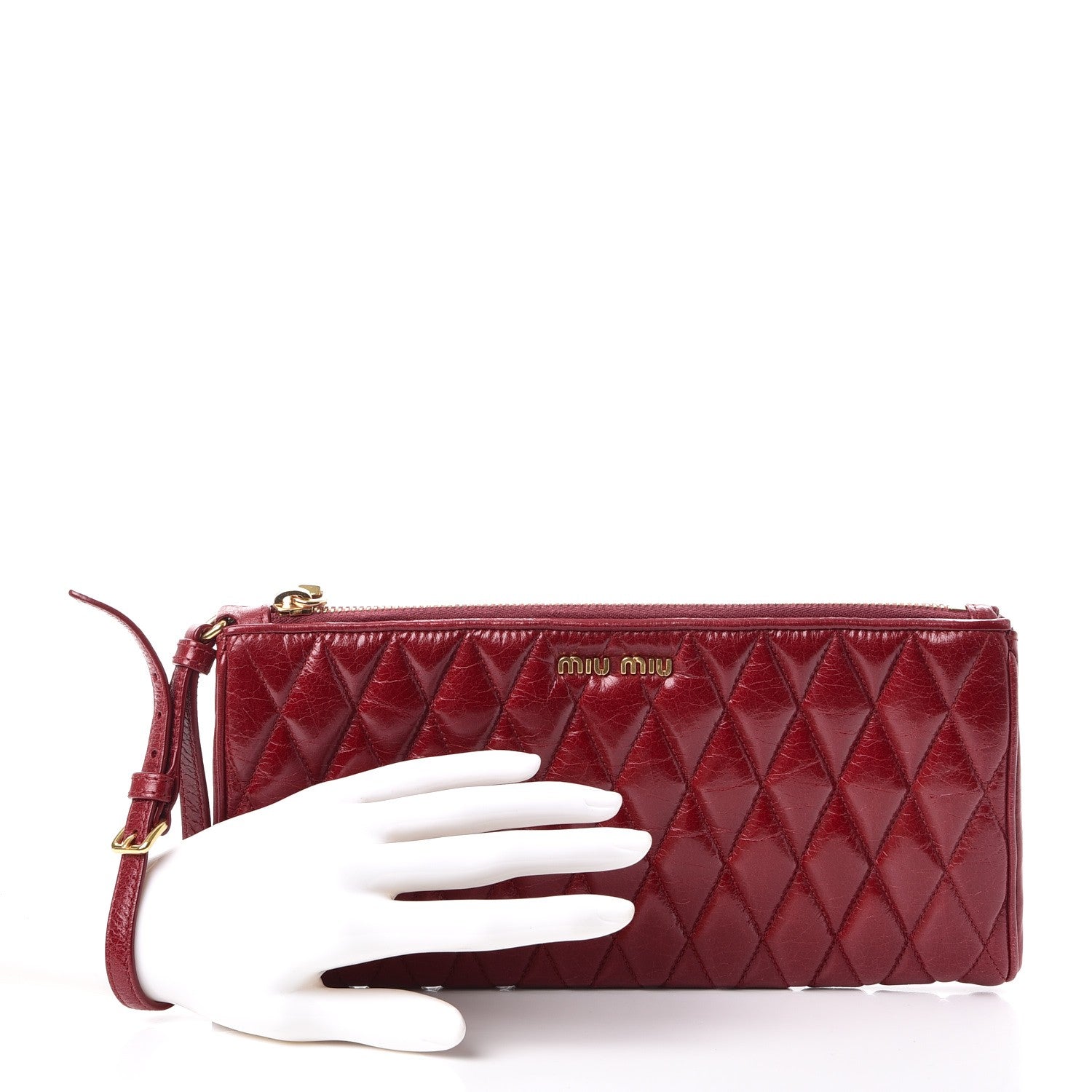 Miu Miu Vitello Shine Quilted Wristlet Rubino 2 of 9