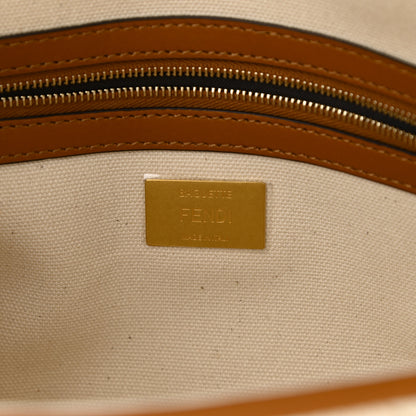 Fendi Canvas Vitello King Bi-Color Strap FF Embroidered Baguette Grezzo Brandy Cuoio 6 of 10