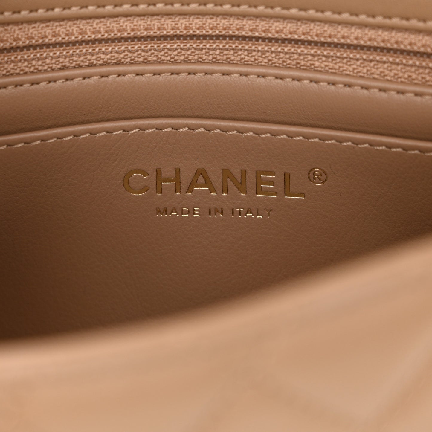 Lambskin Quilted Mini Pearl Crush Flap Dark Beige