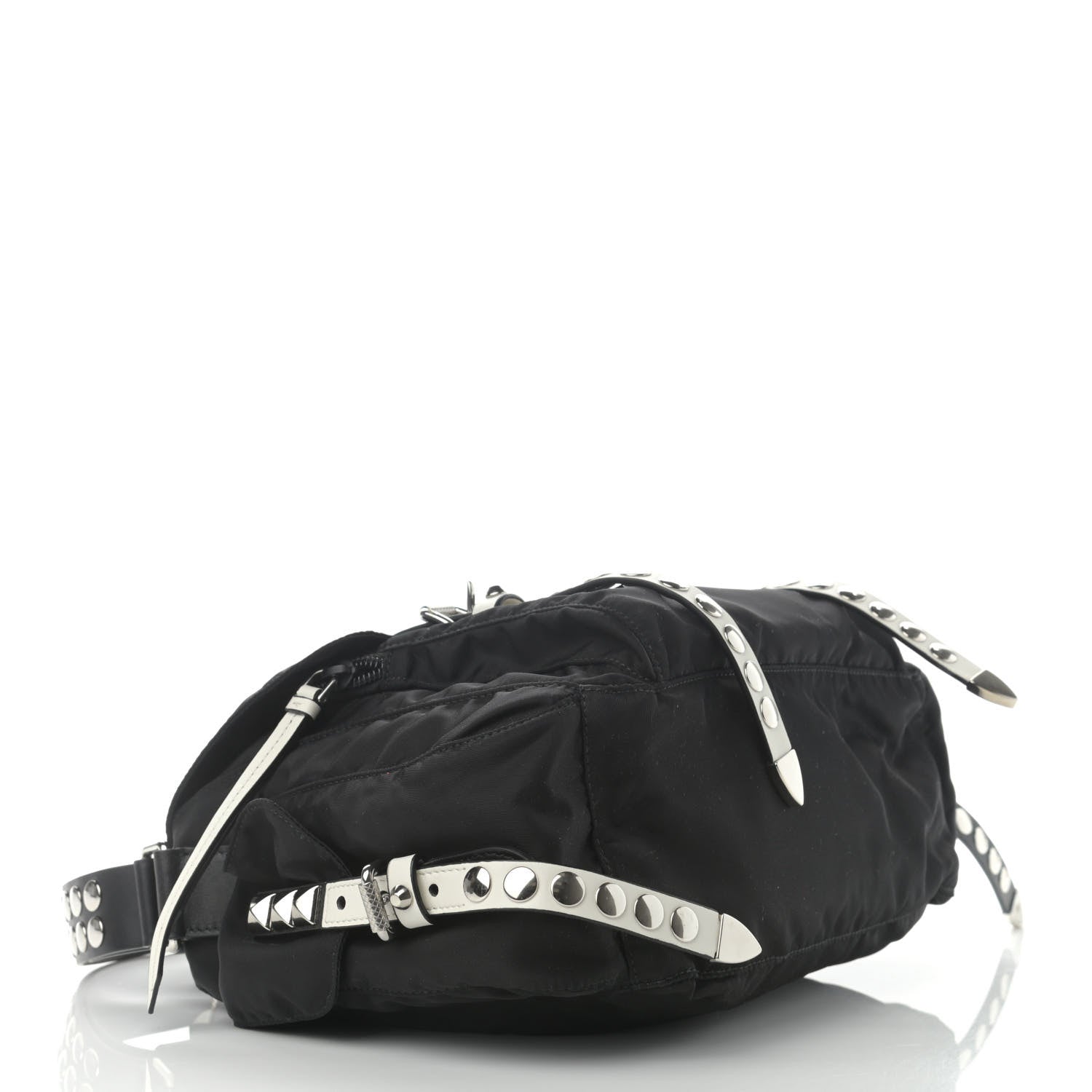 Prada Nylon New Vela Studded Messenger Black White 4 of 12