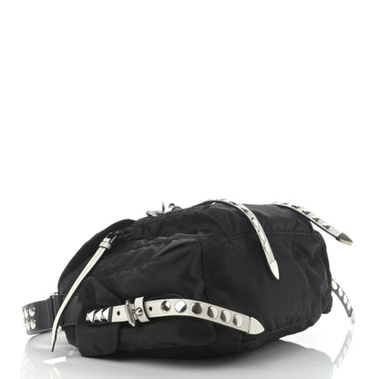 Prada Nylon New Vela Studded Messenger Black White 4 of 12