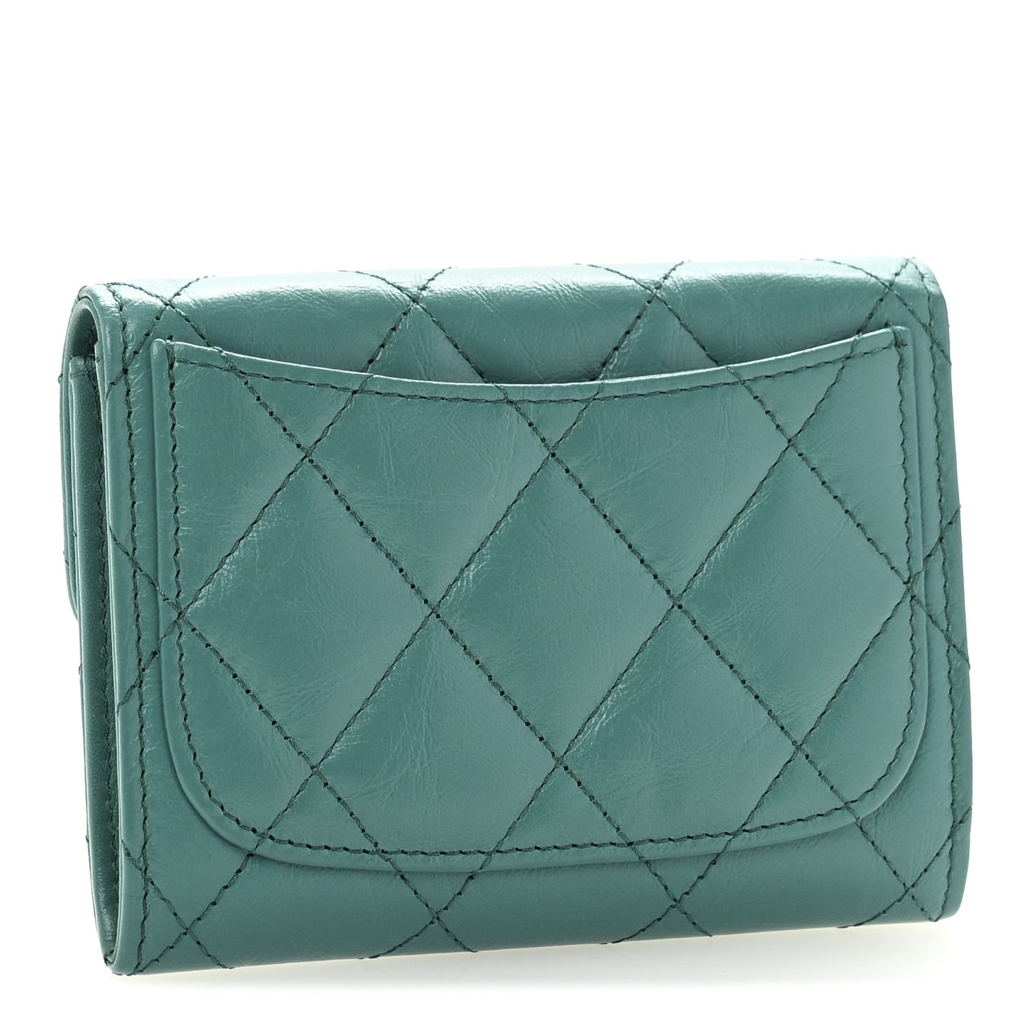 Aged Calfskin Quilted Reissue Card Holder Wallet Green