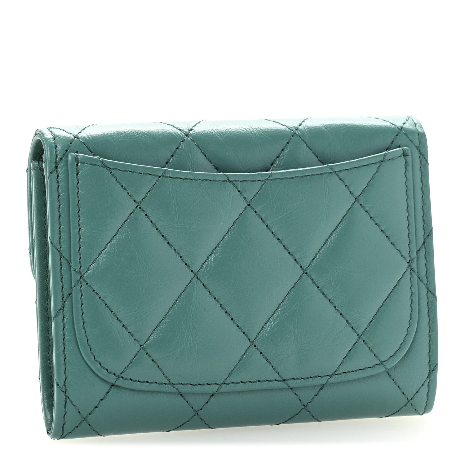 Chanel Aged Calfskin Quilted Reissue Card Holder Wallet Green 3 of 9