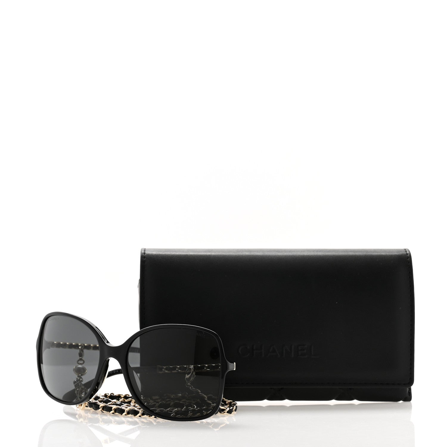 Chanel Acetate Metal Calfskin Square Chain Sunglasses 5210-Q Black Gray 6 of 6