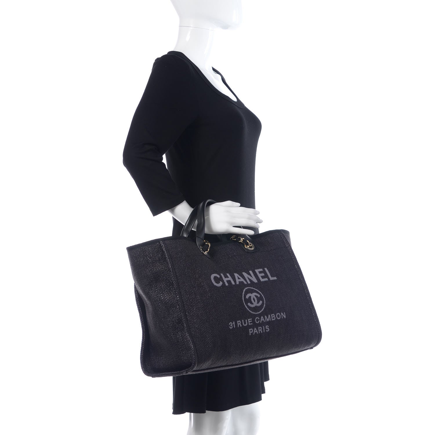 Chanel Woven Straw Raffia Large Deauville Tote Black 2 of 10