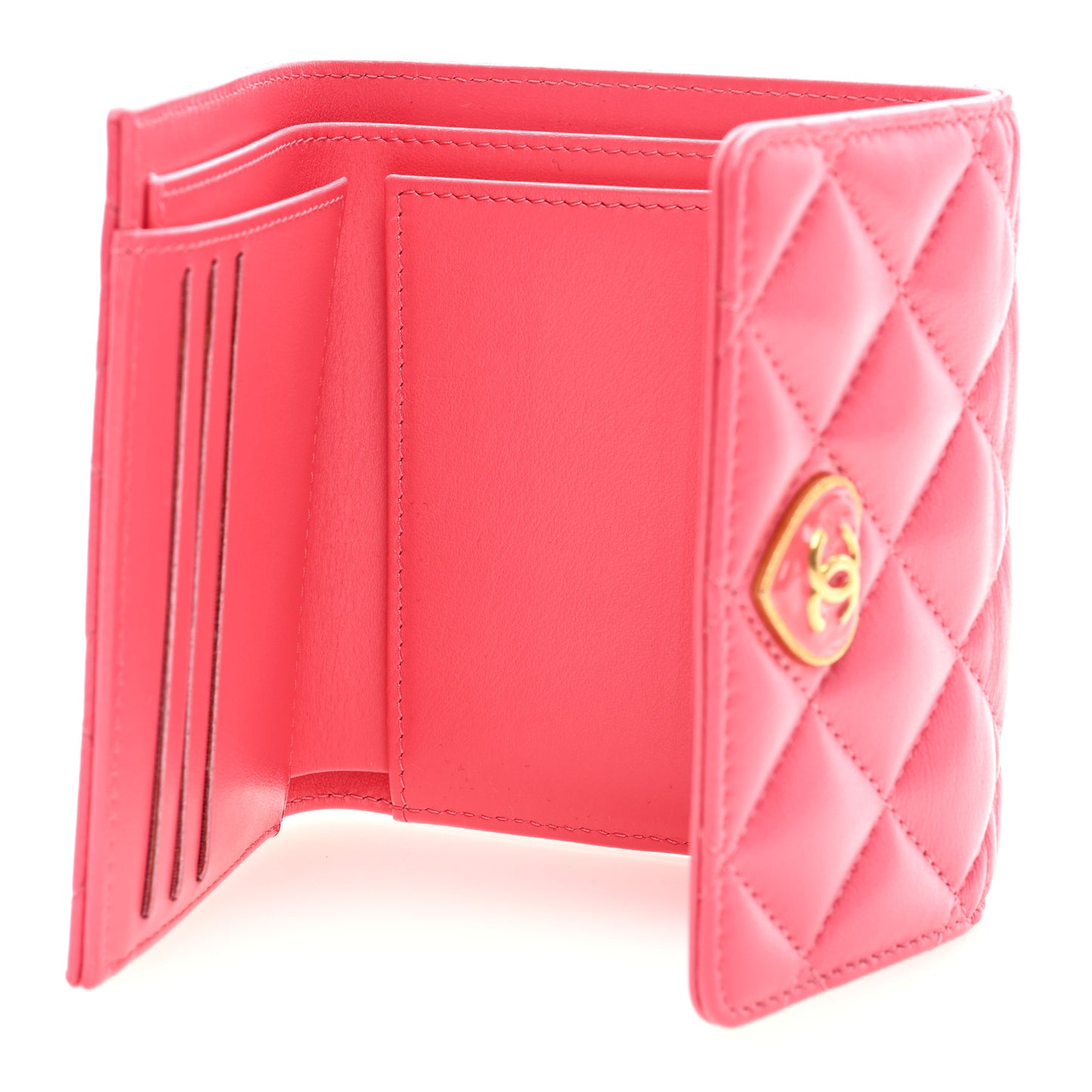 Lambskin Plexiglass Quilted Coco Love Compact Flap Wallet Pink