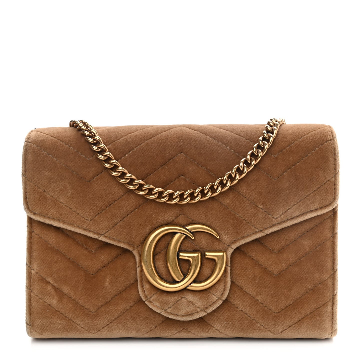 Velvet Matelasse GG Marmont Chain Wallet Taupe