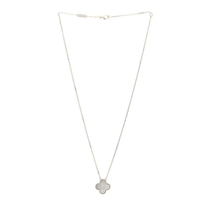 Van Cleef & Arpels 18K White Gold Diamond Mother of Pearl Vintage Alhambra Pendant Necklace 3 of 4