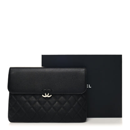 Chanel Grained Calfskin Quilted CC Box Pouch Black 12 of 12