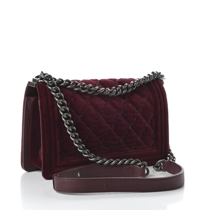Chanel Velvet Tweed Quilted Medium Boy Flap Burgundy 3 of 11