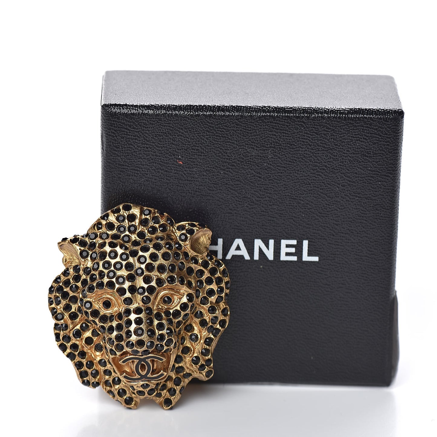 Crystal CC Lion Brooch Gold
